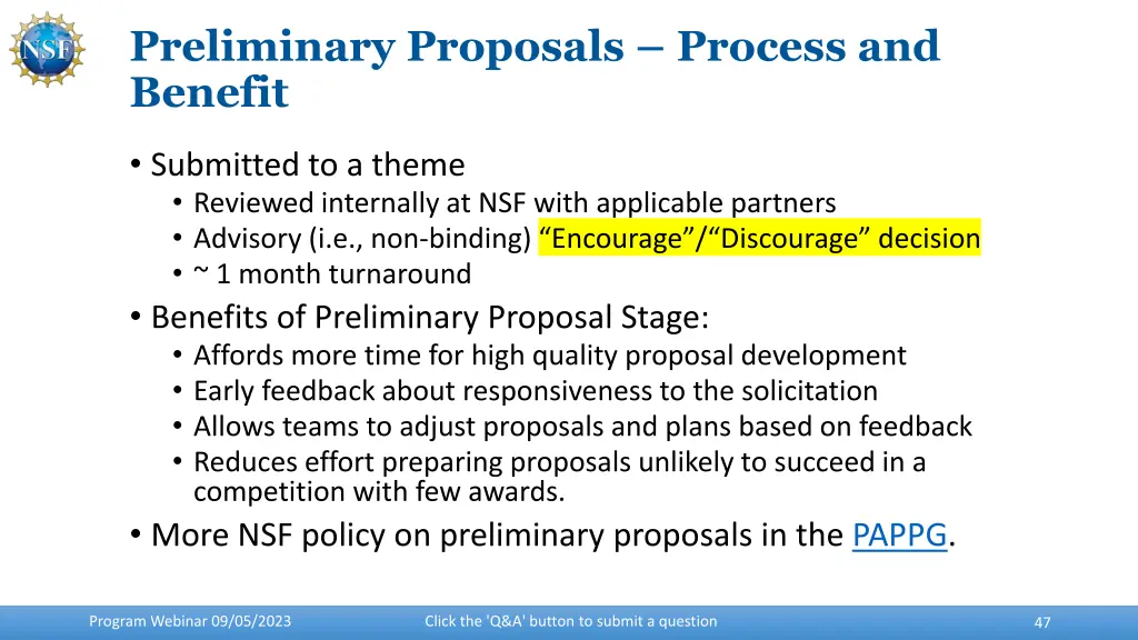 preliminary proposals process and benefit