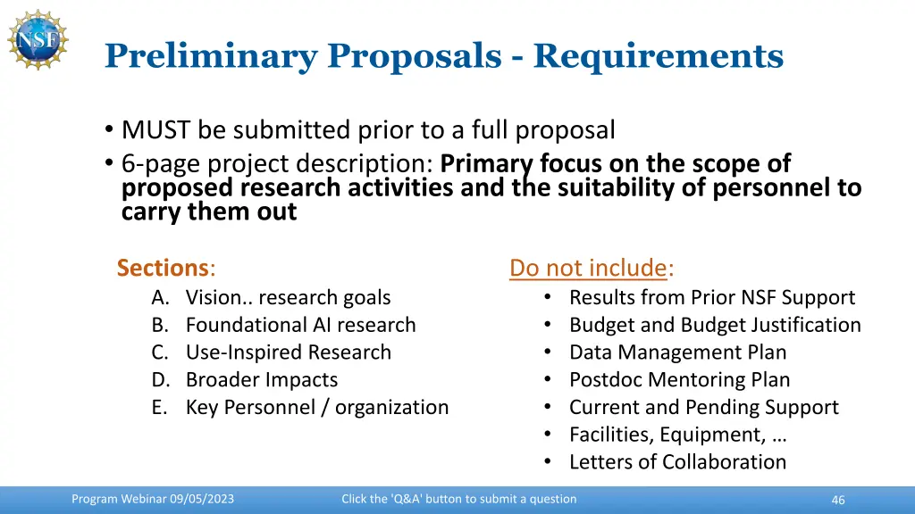 preliminary proposals requirements