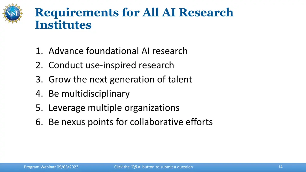 requirements for all ai research institutes