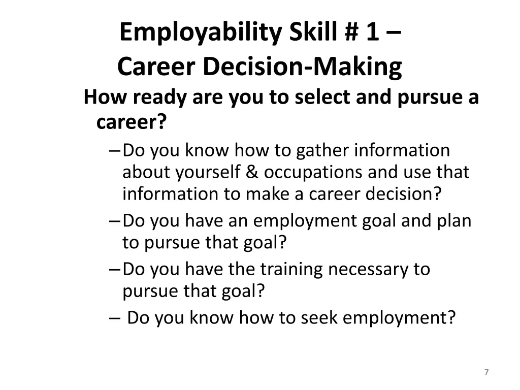 employability skill 1 career decision making