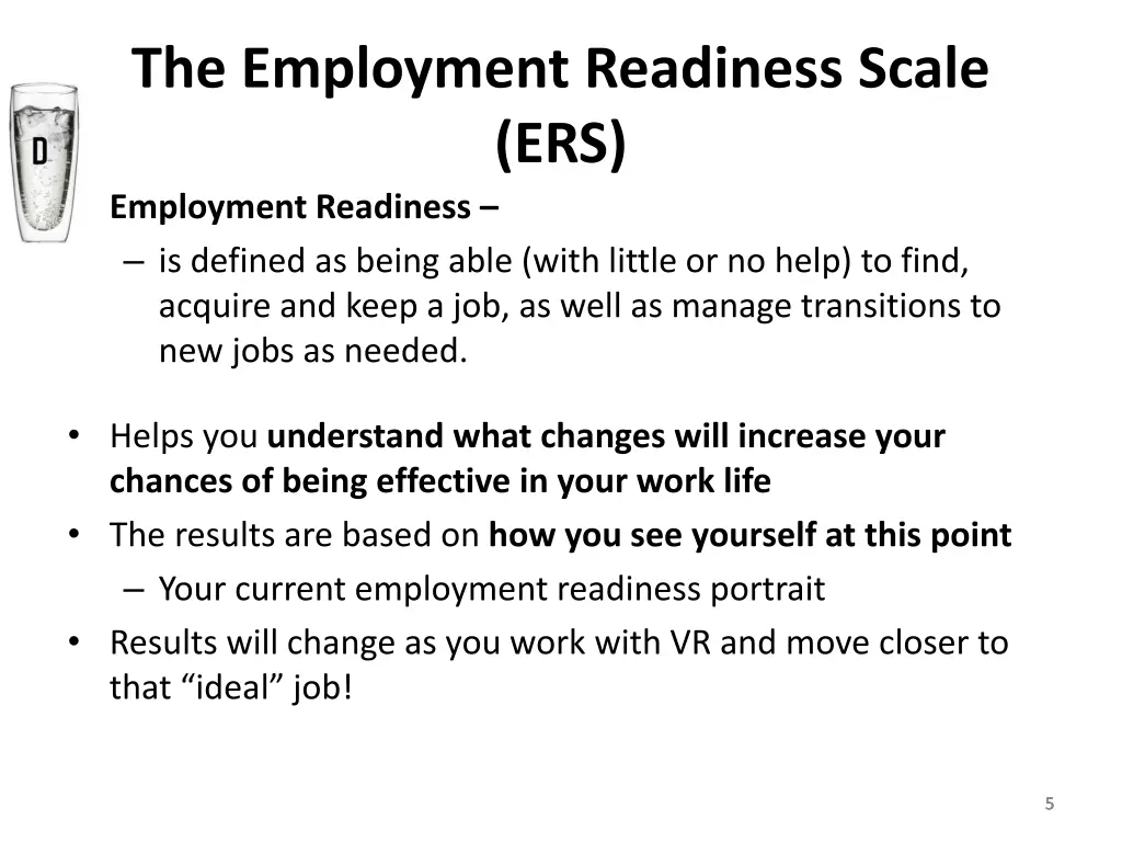 the employment readiness scale ers employment