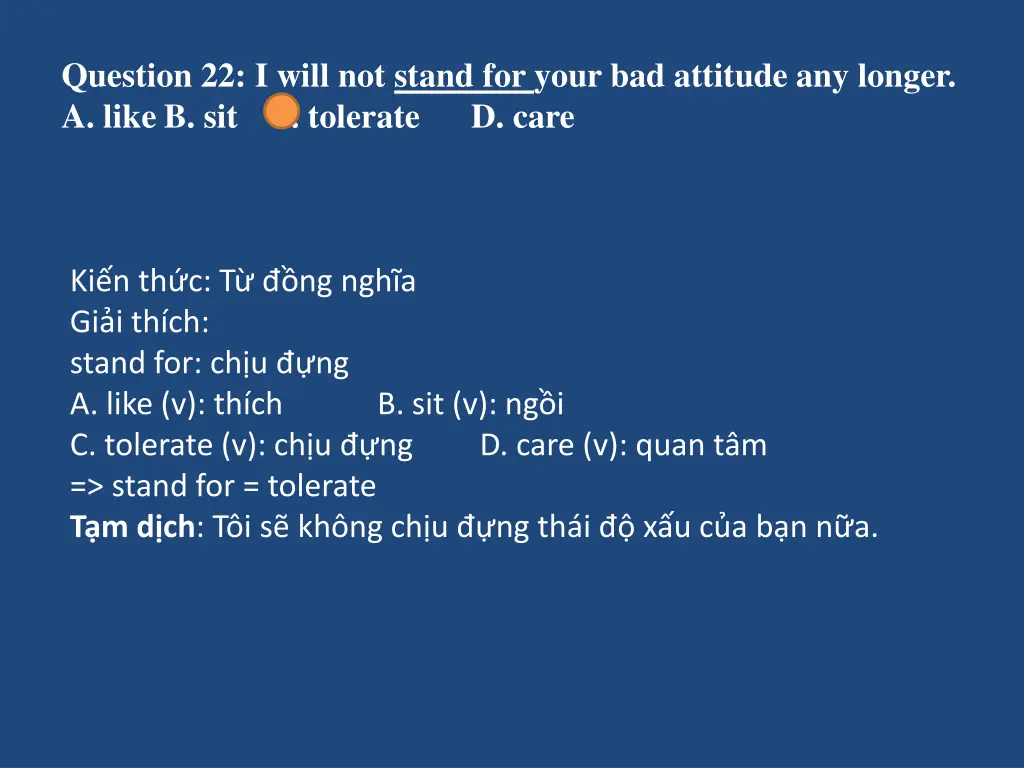 question 22 i will not stand for your