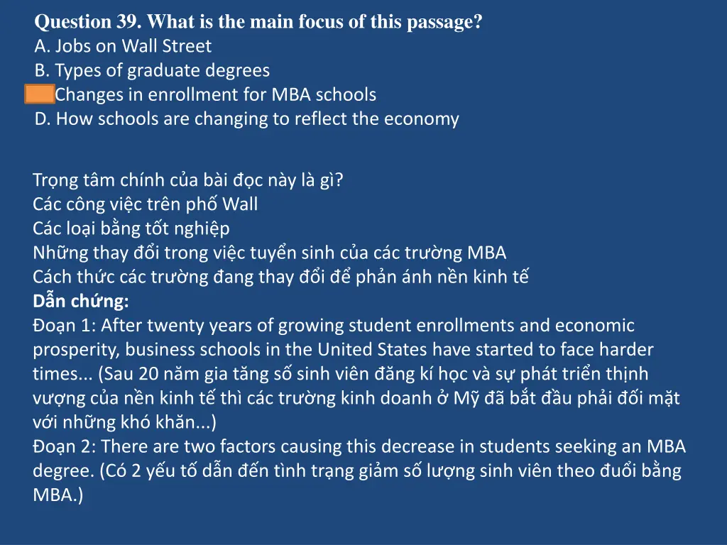 question 39 what is the main focus of this
