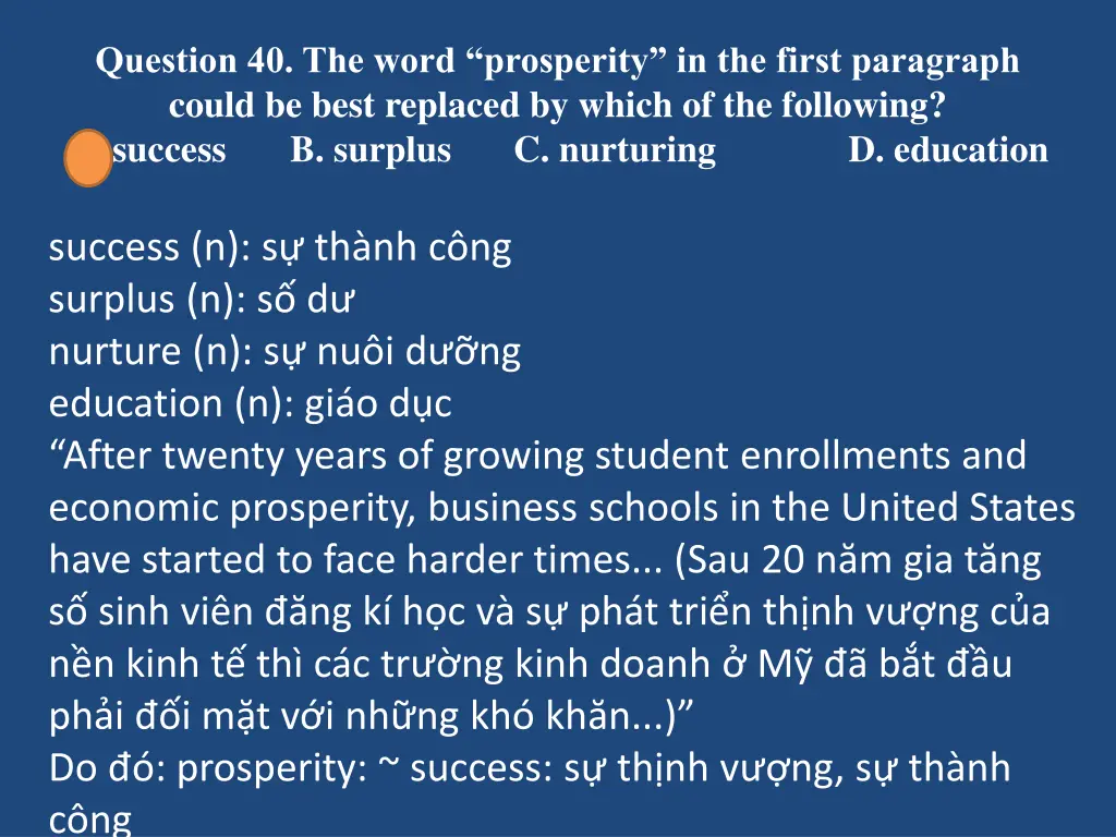 question 40 the word prosperity in the first