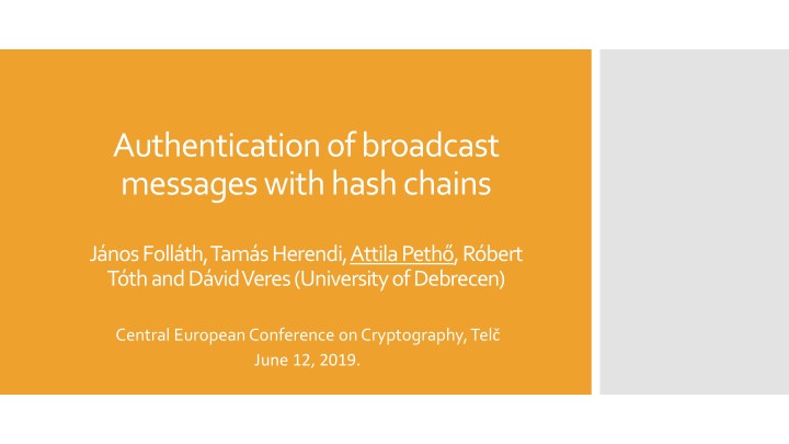 authenticationof broadcast messages with hash