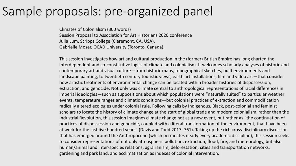 sample proposals pre organized panel