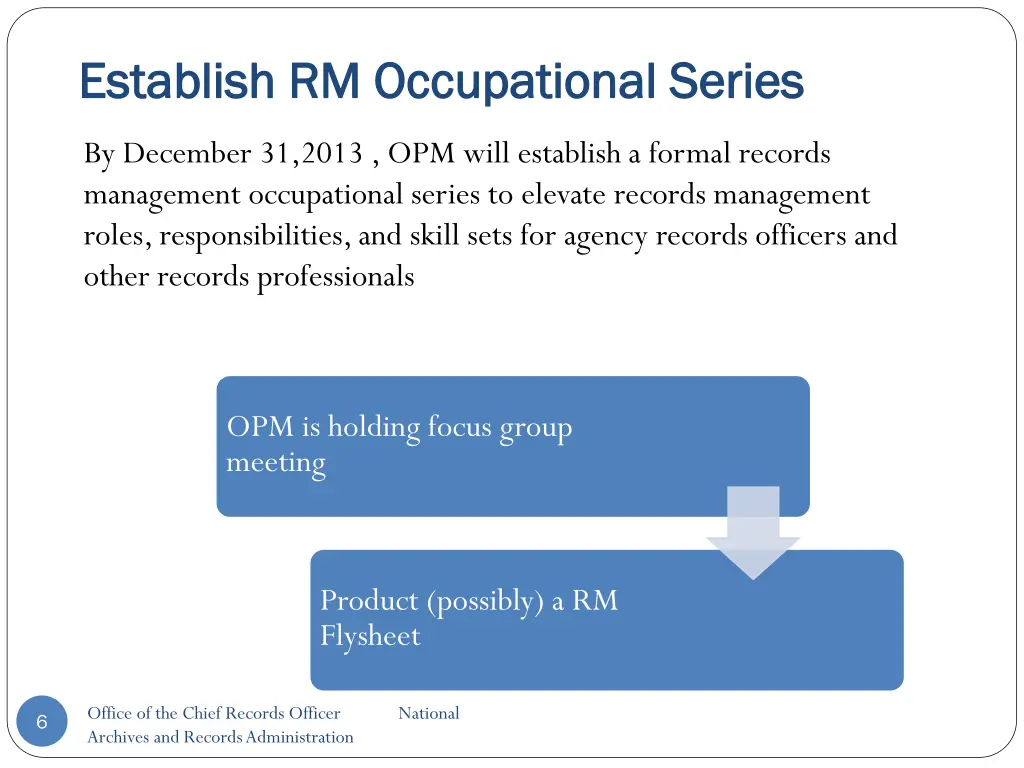 establish rm occupational series establish