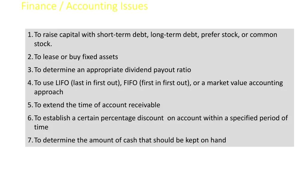 finance accounting issues