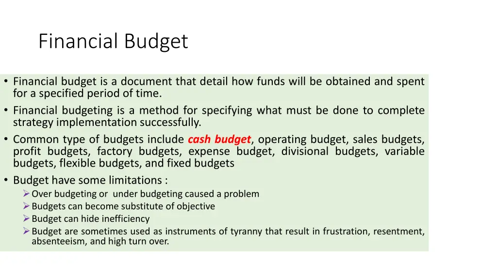 financial budget