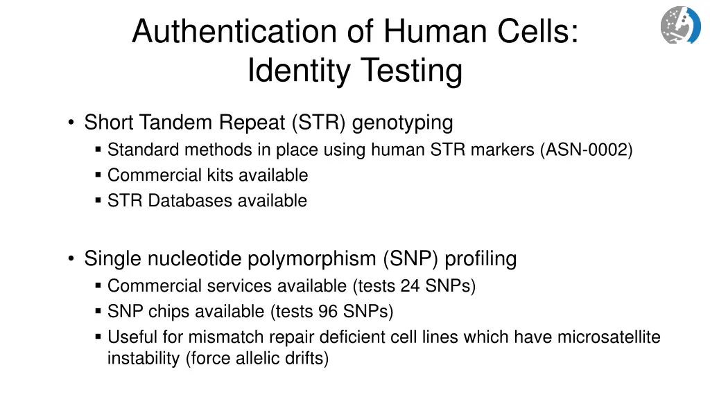 authentication of human cells identity testing