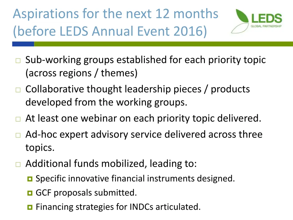 aspirations for the next 12 months before leds