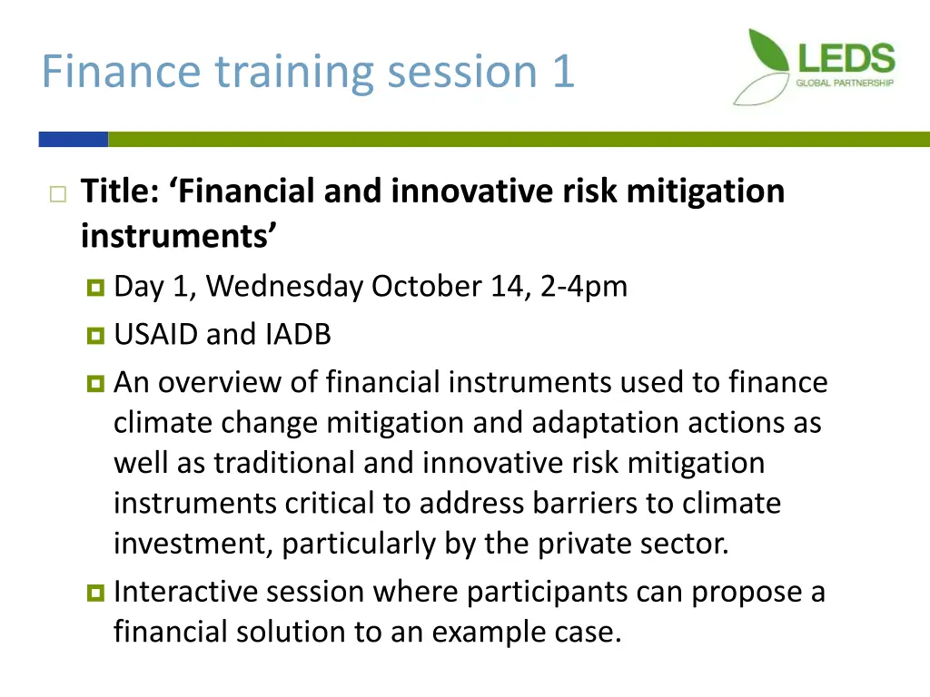 finance training session 1
