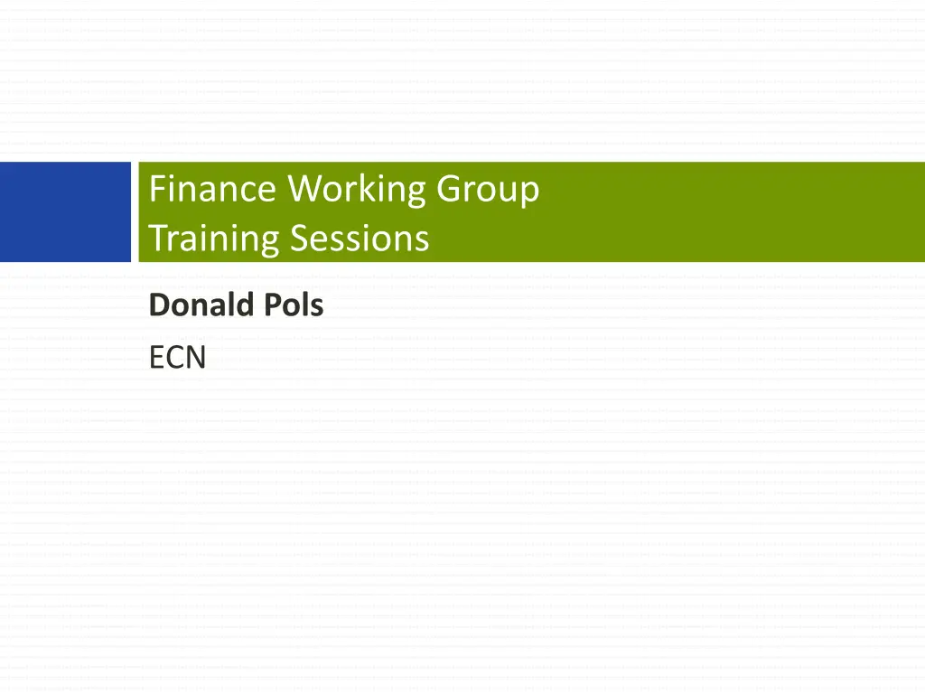 finance working group training sessions