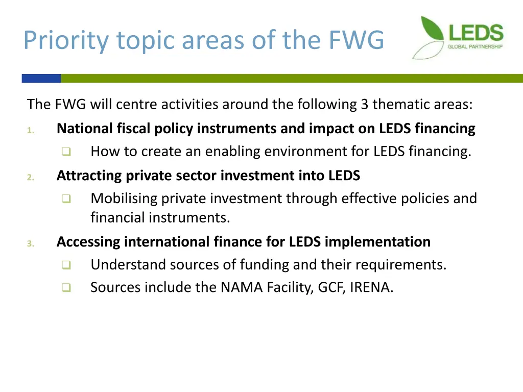 priority topic areas of the fwg