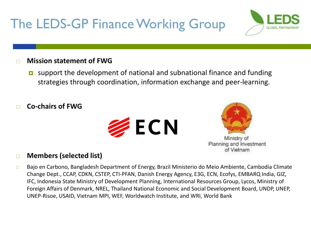 the leds gp finance working group