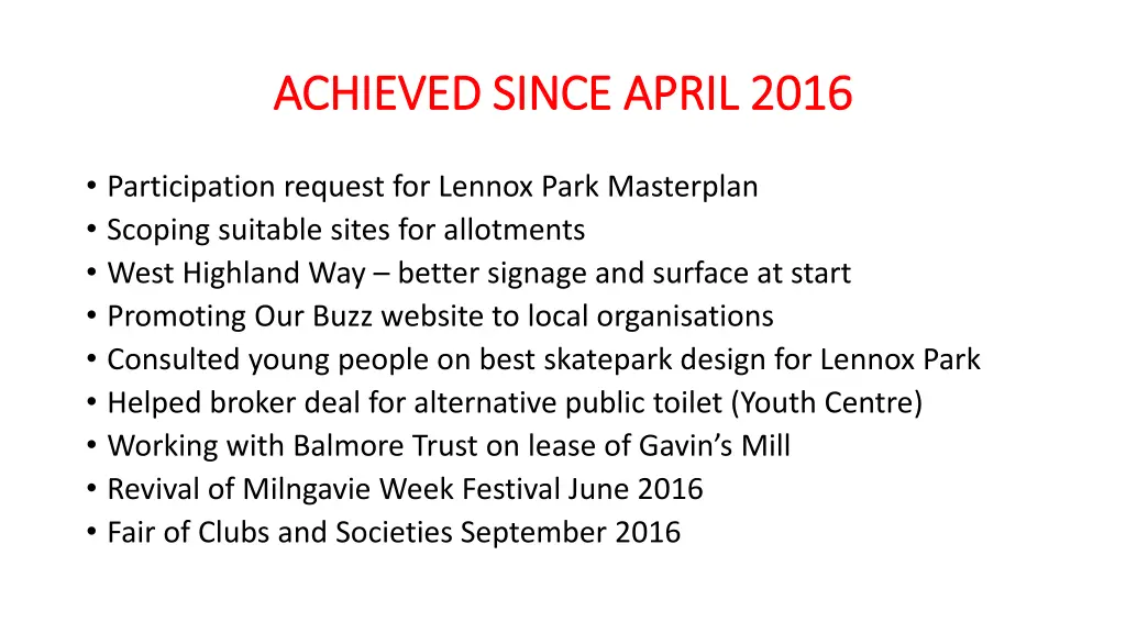 achieved since april 2016 achieved since april