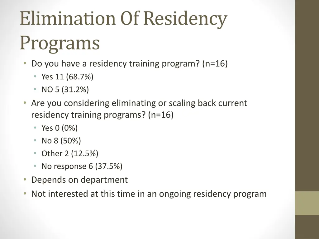 elimination of residency programs do you have