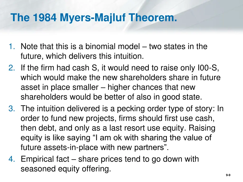 the 1984 myers majluf theorem 1
