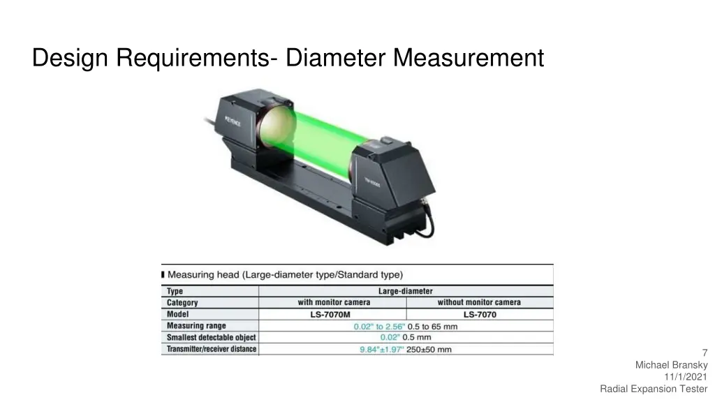 design requirements diameter measurement