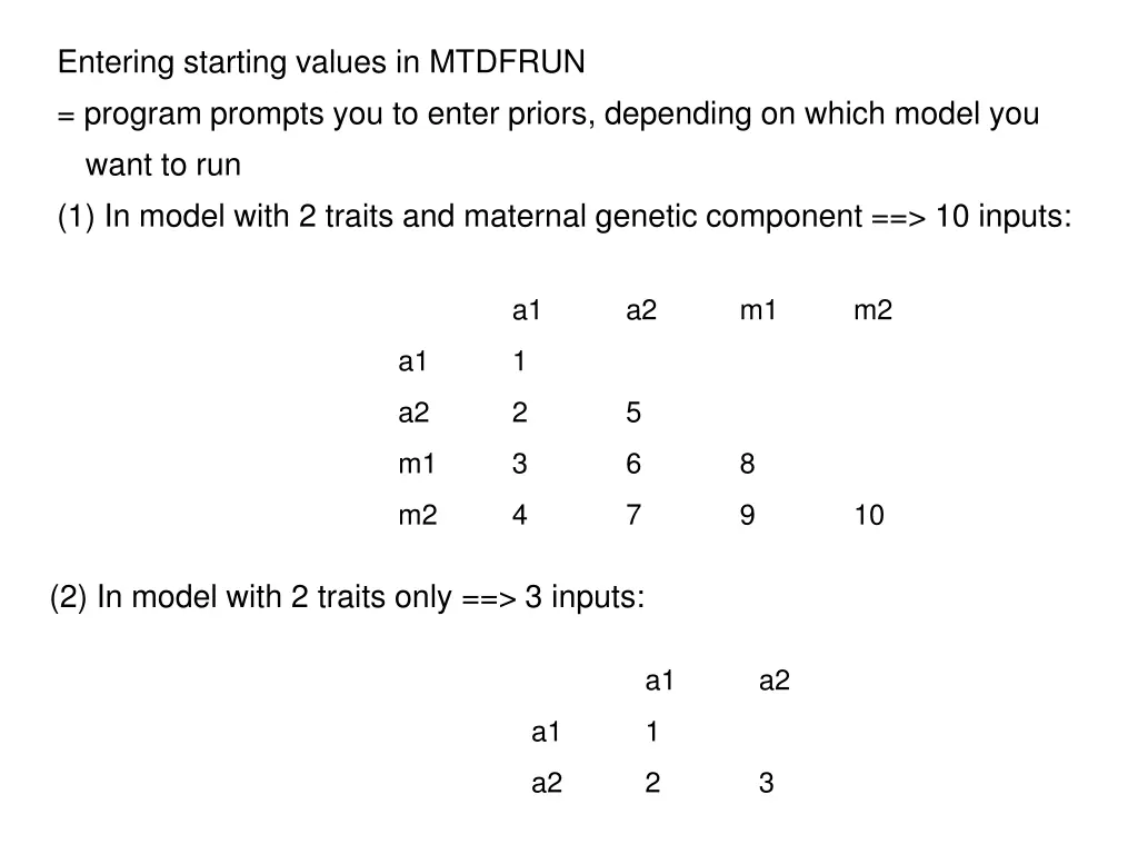 entering starting values in mtdfrun program