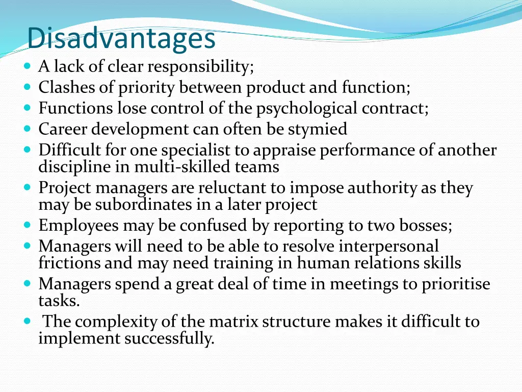 disadvantages a lack of clear responsibility