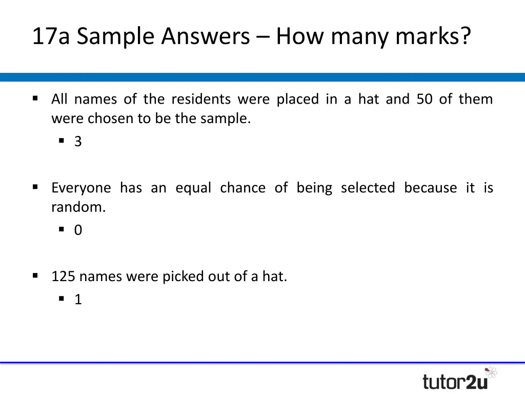 17a sample answers how many marks