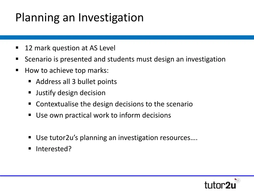 planning an investigation