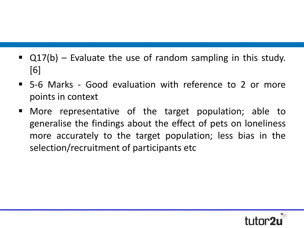 q17 b evaluate the use of random sampling in this