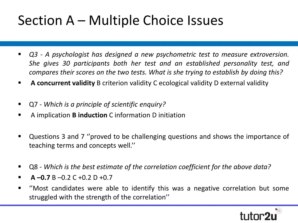 section a multiple choice issues