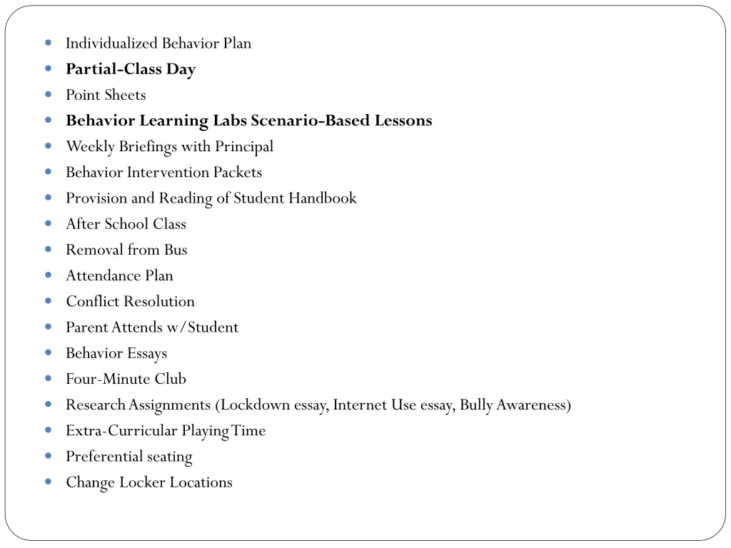 individualized behavior plan partial class