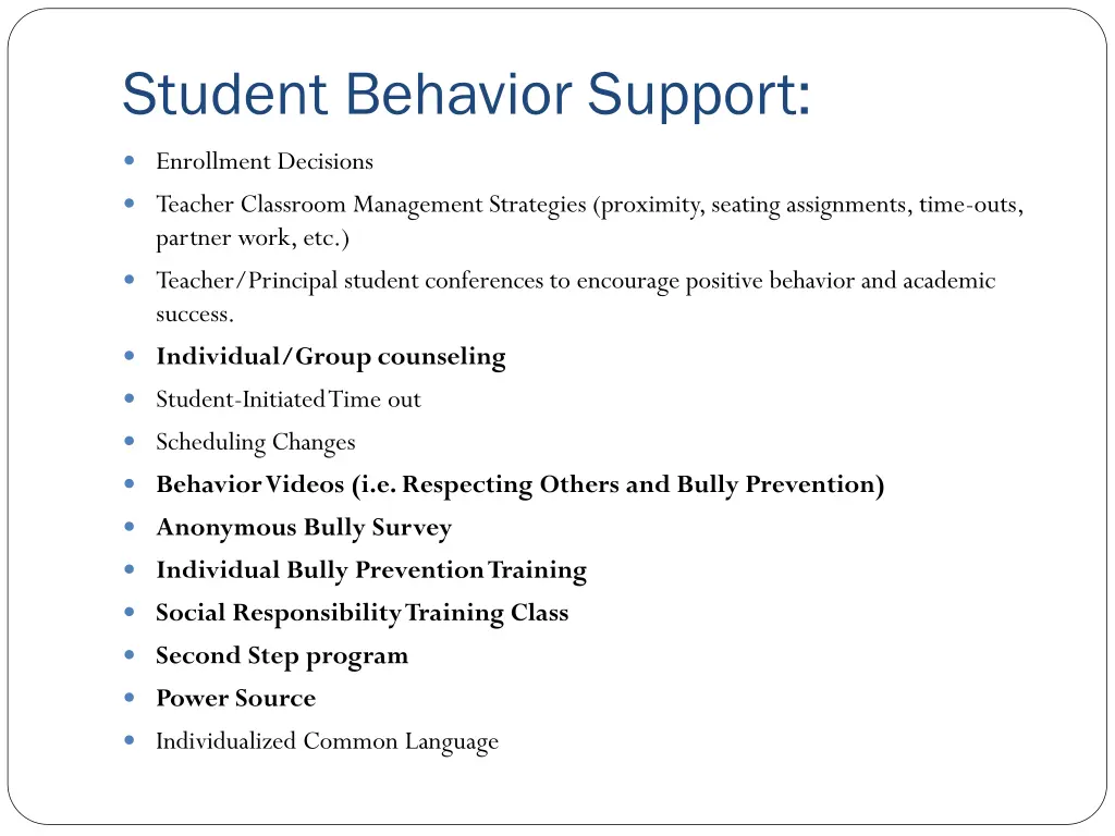 student behavior support