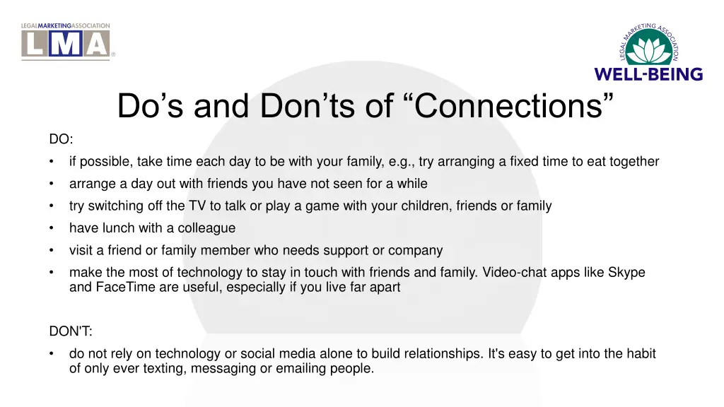 do s and don ts of connections