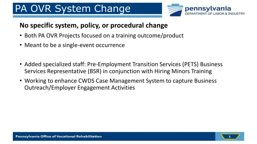 pa ovr system change