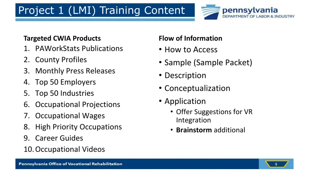 project 1 lmi training content