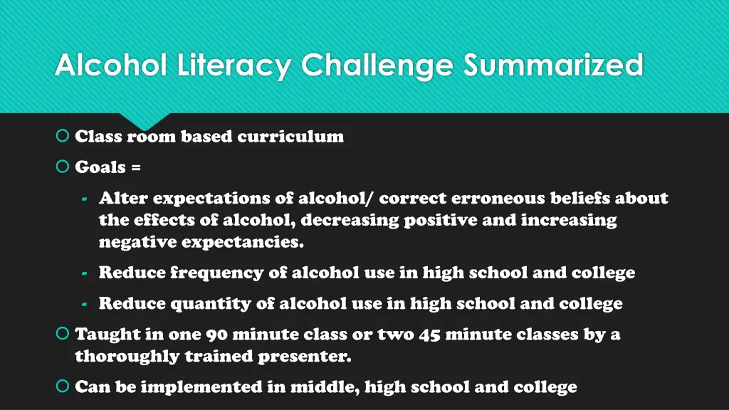 alcohol literacy challenge summarized