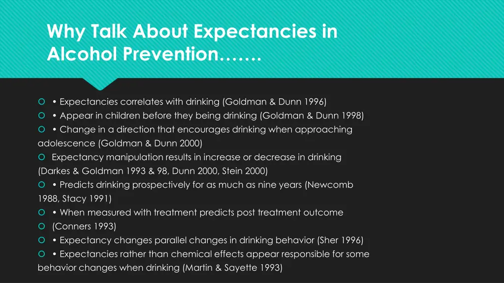 why talk about expectancies in alcohol prevention