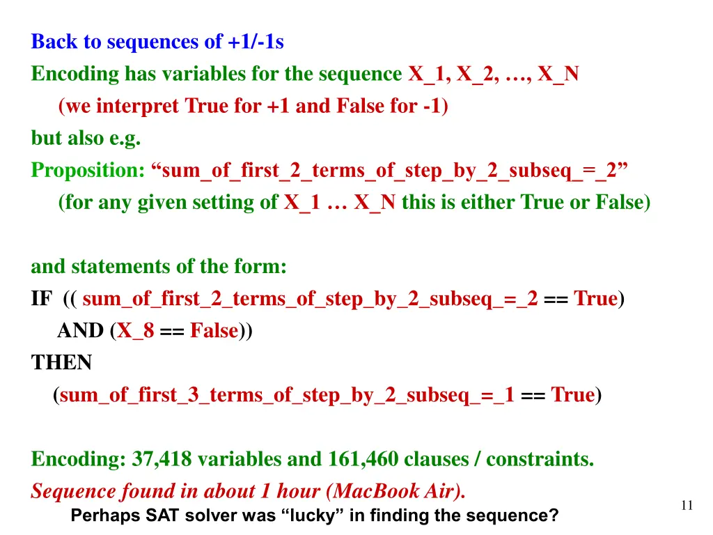back to sequences of 1 1s encoding has variables