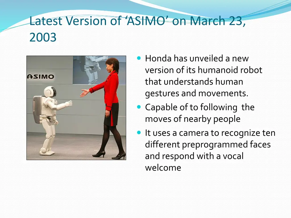 latest version of asimo on march 23 2003