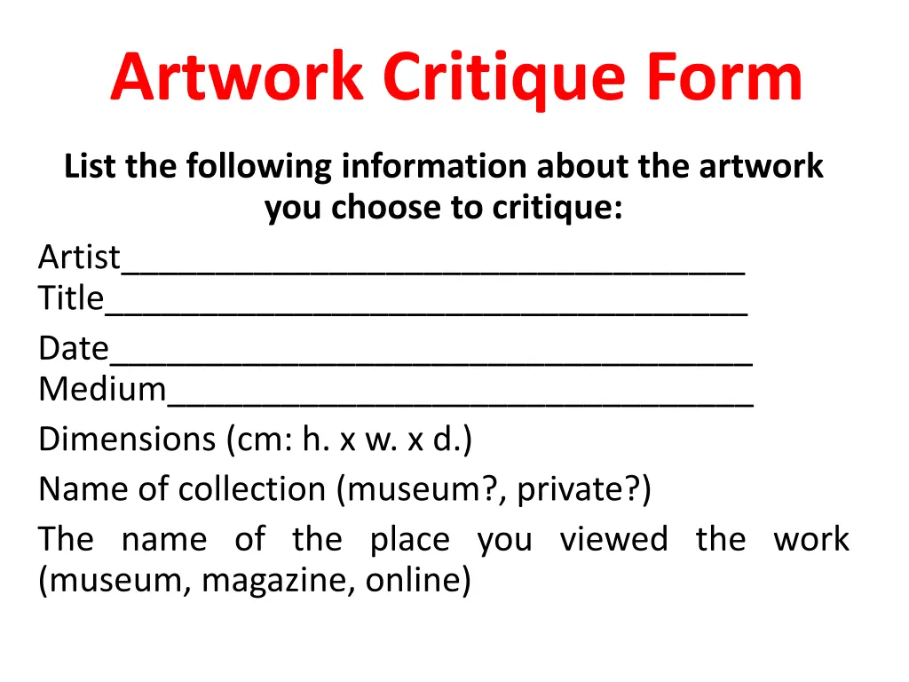artwork critique form