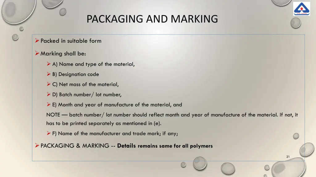 packaging and marking