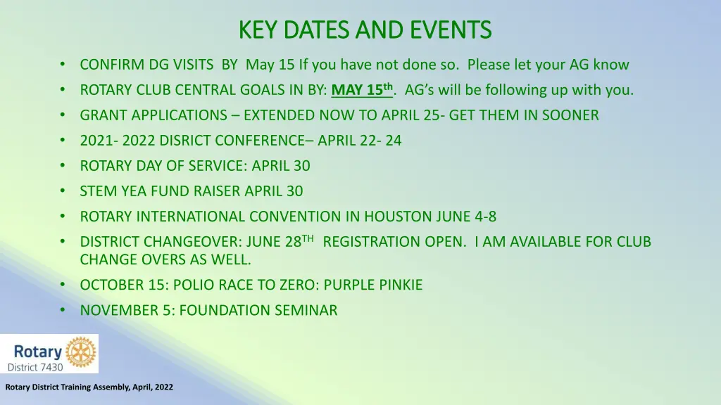 key dates and events key dates and events
