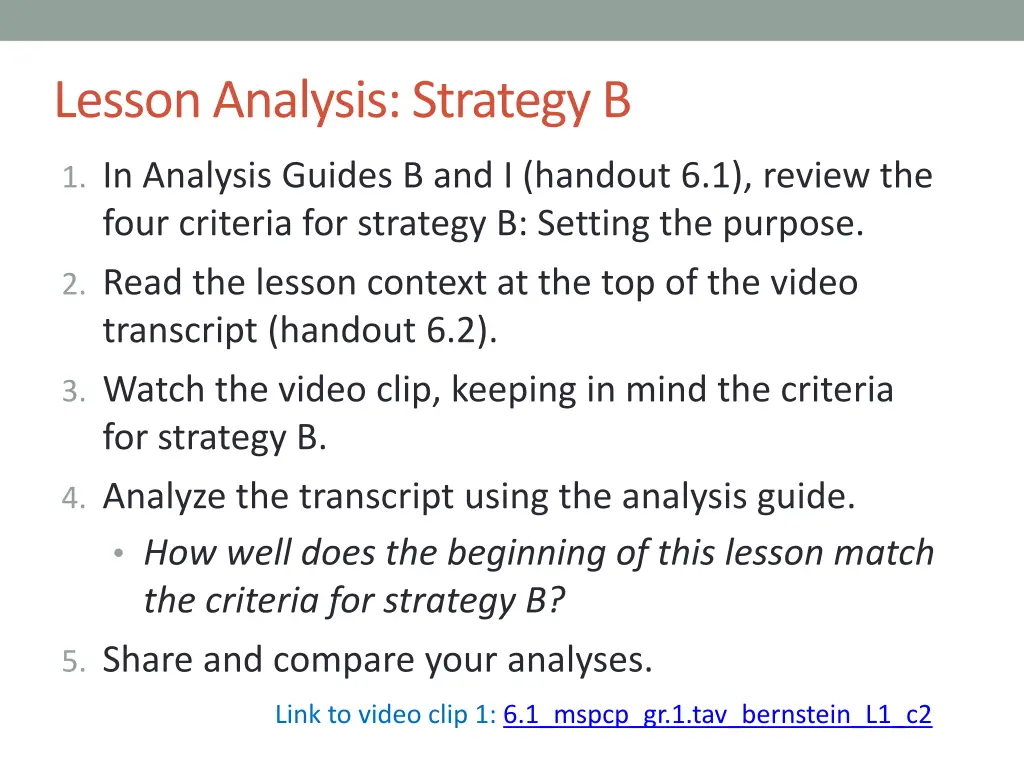lesson analysis strategy b