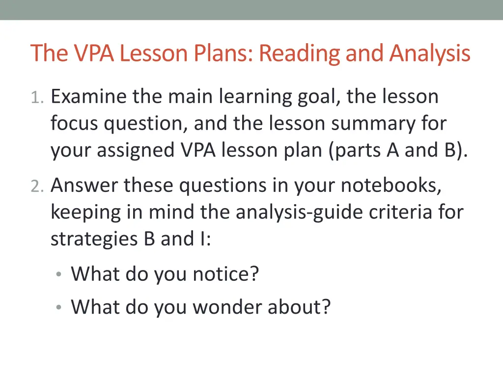 the vpa lesson plans reading and analysis