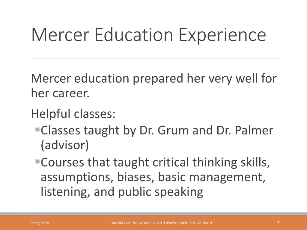 mercer education experience