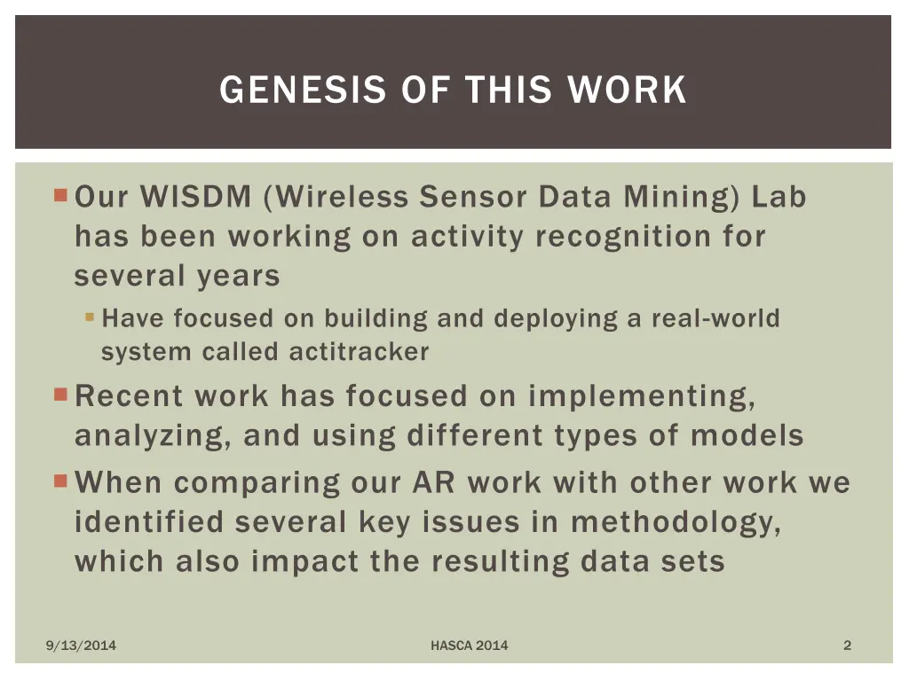 genesis of this work