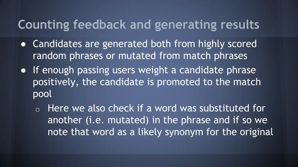 counting feedback and generating results