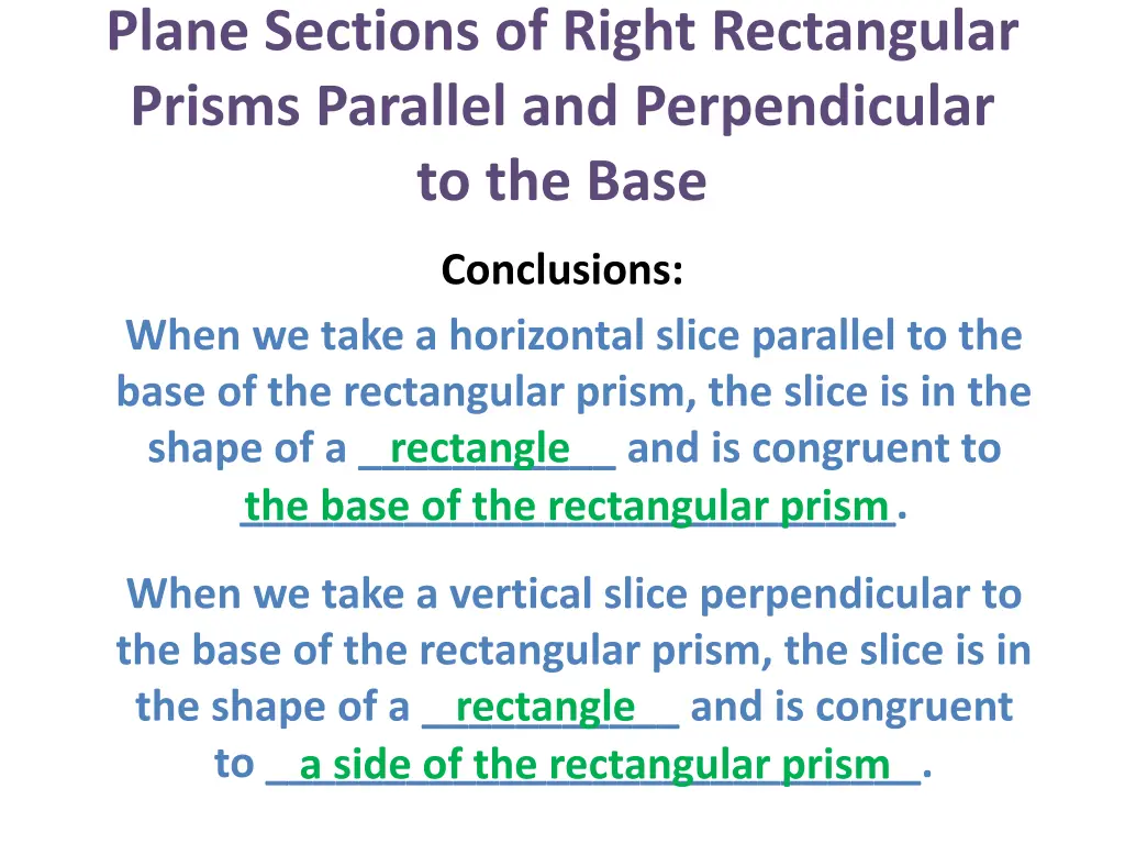 plane sections of right rectangular prisms 18