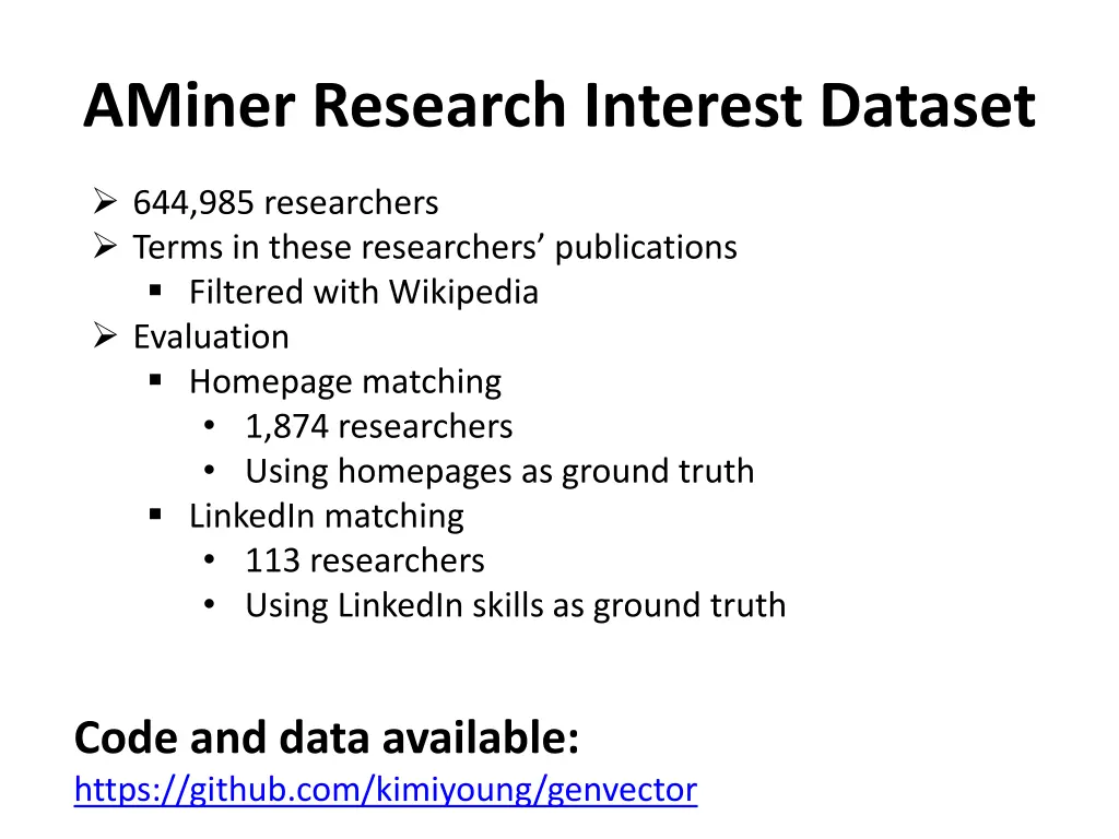 aminer research interest dataset