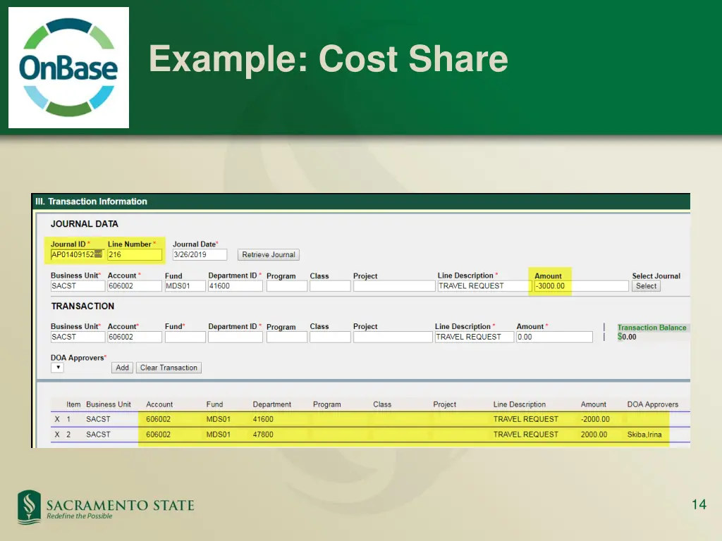 example cost share