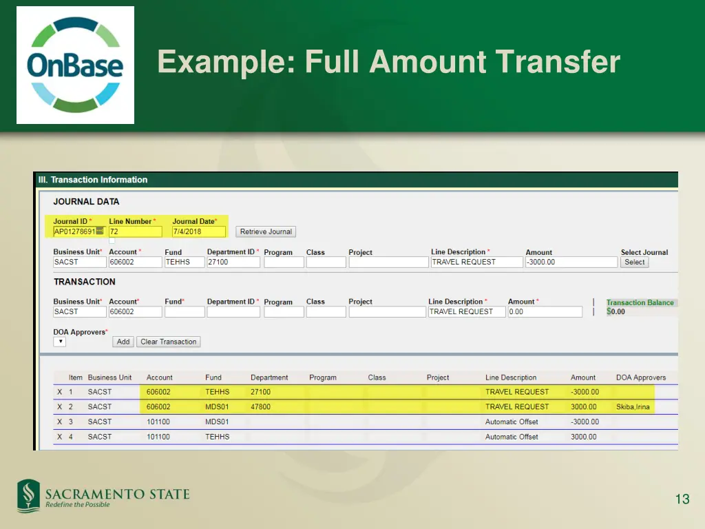 example full amount transfer